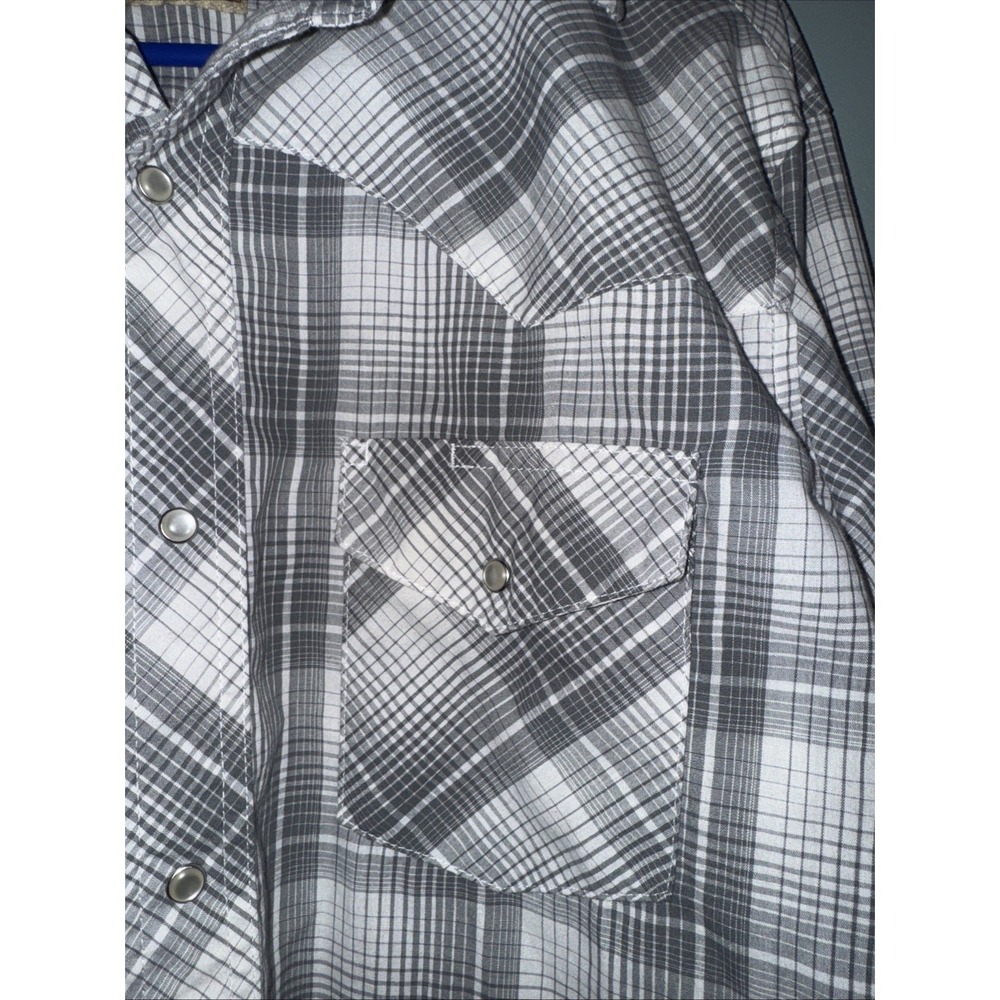 Vtg Wrangler Mens L Gray Plaid Western Shirt Pearl Snap Long Sleeve EUC - Picture 3 of 6